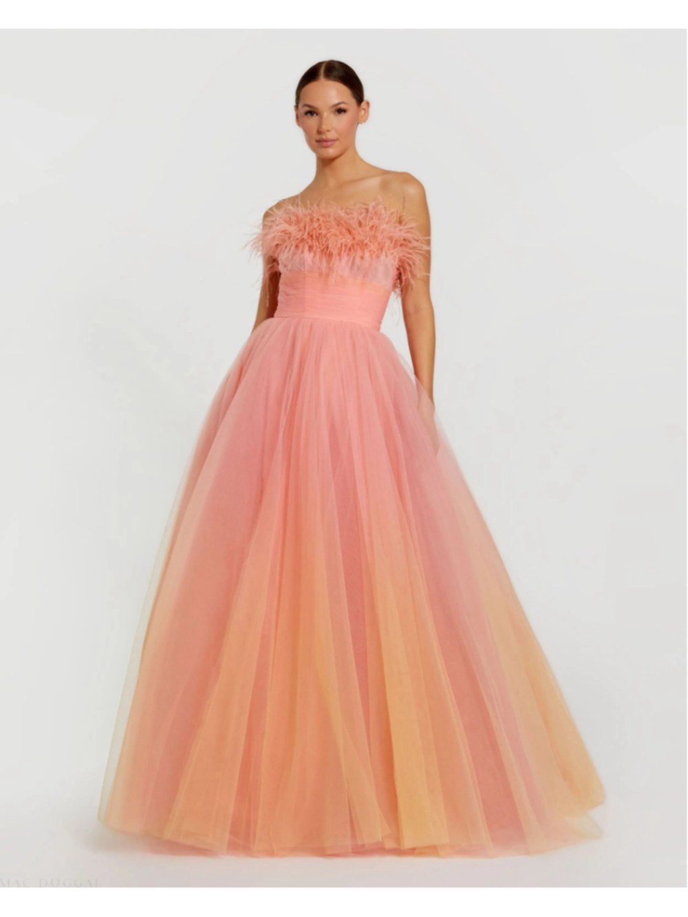 Women's Mac Duggal Feather Tulle Dress Size 2 Pink Orange
